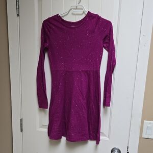 George Cotton Girls' Purple Sparkle Long Sleeve Dress Large 10/12 Years